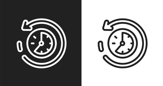 Rewind time icon. Linear black, white icon from general collection. Outline rewind time vector. Thin line symbol isolated on white and black background