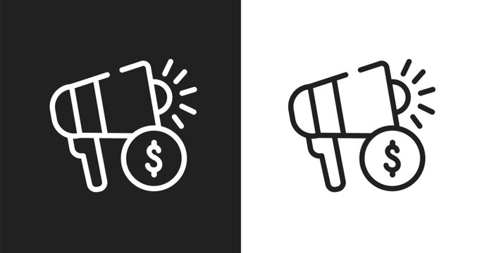 Marketing budget icon. Linear black, white icon from general collection. Outline marketing budget vector. Thin line symbol isolated on white and black background