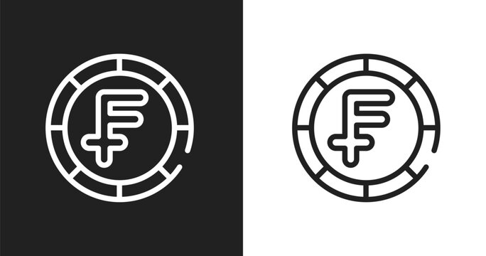 Swiss franc coin icon. Linear black, white icon from business and finance collection. Outline swiss franc coin vector. Thin line symbol isolated on white and black background