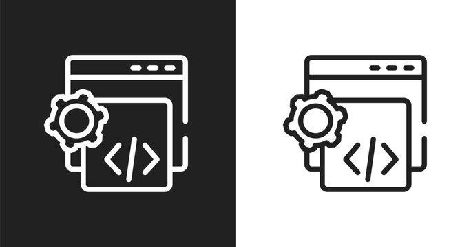 Custom coding icon. Linear black, white icon from marketing and seo collection. Outline custom coding vector. Thin line symbol isolated on white and black background