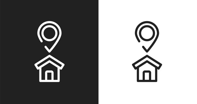 Home address icon. Linear black, white icon from ecommerce collection. Outline home address vector. Thin line symbol isolated on white and black background