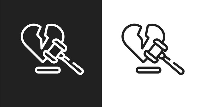 Divorce icon. Linear black, white icon from law and justice collection. Outline divorce vector. Thin line symbol isolated on white and black background