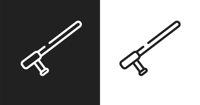 Baton icon. Linear black, white icon from law and justice collection. Outline baton vector. Thin line symbol isolated on white and black background