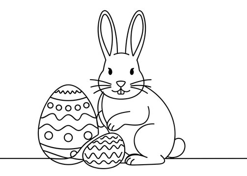 Easter bunny decorating colorful eggs in a whimsical pascoa style  