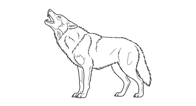 Howling dire wolf illustration in outline style  
