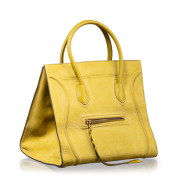 Celine Phantom Luggage tote bag in yellow leather, featuring a bold and structured design. Milan, Italy, October 3_2025