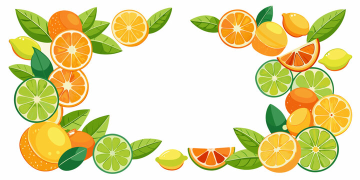 Citrus fruit border with oranges lemons and limes, vector