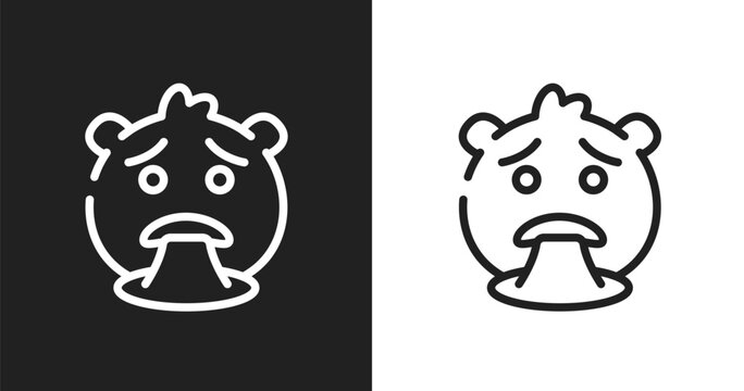 Puking emoji icon. Linear black, white icon from emoji collection. Outline puking emoji vector. Thin line symbol isolated on white and black background