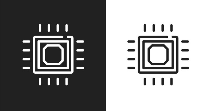 Microprocessor icon. Linear black, white icon from science collection. Outline microprocessor vector. Thin line symbol isolated on white and black background