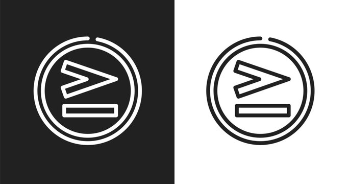 Greater than icon. Linear black, white icon from math symbols collection. Outline greater than vector. Thin line symbol isolated on white and black background