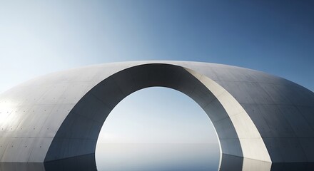 Fototapeta premium Large metal archway structure under clear blue sky with sunlight