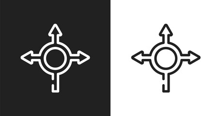 Roundabout icon. Linear black, white icon from driving school collection. Outline roundabout vector. Thin line symbol isolated on white and black background © VectorStockDesign