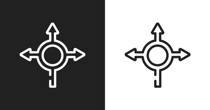 Roundabout icon. Linear black, white icon from driving school collection. Outline roundabout vector. Thin line symbol isolated on white and black background