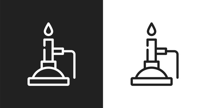 Bunsen burner icon. Linear black, white icon from chemistry collection. Outline bunsen burner vector. Thin line symbol isolated on white and black background