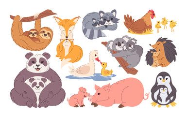 Naklejka premium Cute Mothers Day animal heartwarming set representing maternal love and sweet family bonding