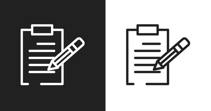 Pencil on paper sheet icon. Linear black, white icon from hand drawn construction collection. Outline pencil on paper sheet icon vector. Thin line symbol for use on web and mobile apps, logo, print