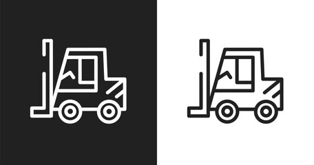 Forklift tool icon. Linear black, white icon from construction collection. Outline forklift tool vector. Thin line symbol isolated on white and black background © VectorStockDesign