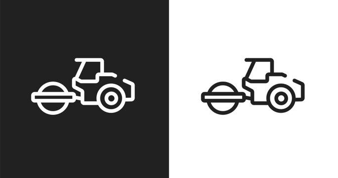 Steamroller icon. Linear black, white icon from construction collection. Outline steamroller vector. Thin line symbol isolated on white and black background