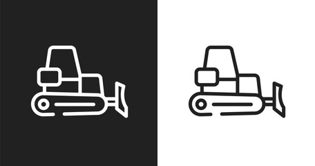 Dozer icon. Linear black, white icon from construction collection. Outline dozer vector. Thin line symbol isolated on white and black background © VectorStockDesign