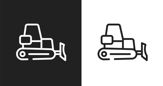 Dozer icon. Linear black, white icon from construction collection. Outline dozer vector. Thin line symbol isolated on white and black background