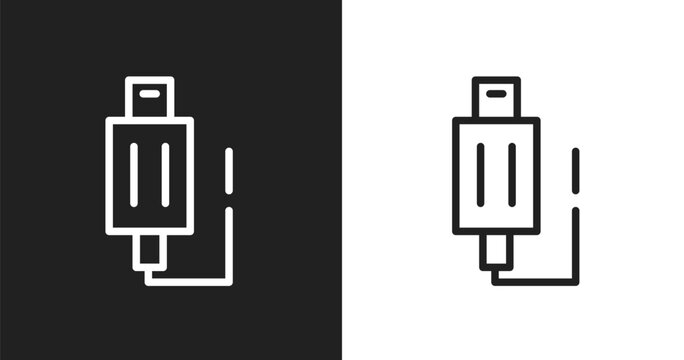 Usb plug icon. Linear black, white icon from computer and media collection. Outline usb plug vector. Thin line symbol isolated on white and black background
