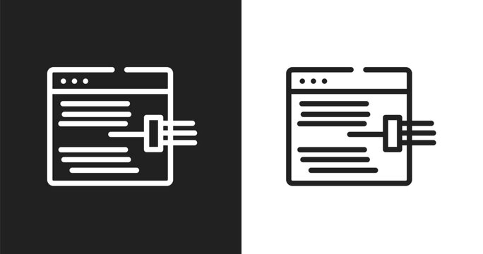 Code injection icon. Linear black, white icon from cyber crimes collection. Outline code injection vector. Thin line symbol isolated on white and black background