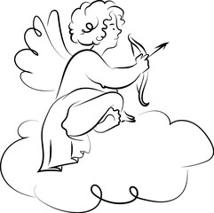 Fototapeta premium Cupid Aiming Bow Line Art