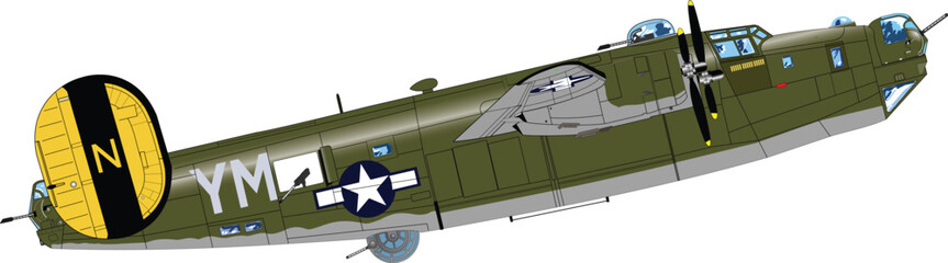 Fototapeta premium B24 Liberator WW2 Bomber Plane Vector Illustration Side Profile Icon 