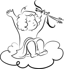 Fototapeta premium Cupid Sitting On Cloud Line Art