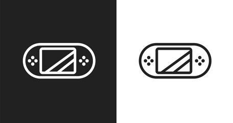 Handheld console icon. Linear black, white icon from hardware collection. Outline handheld console vector. Thin line symbol isolated on white and black background © VectorStockDesign