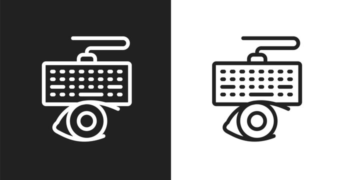 Keylogger icon. Linear black, white icon from cyber crimes collection. Outline keylogger vector. Thin line symbol isolated on white and black background