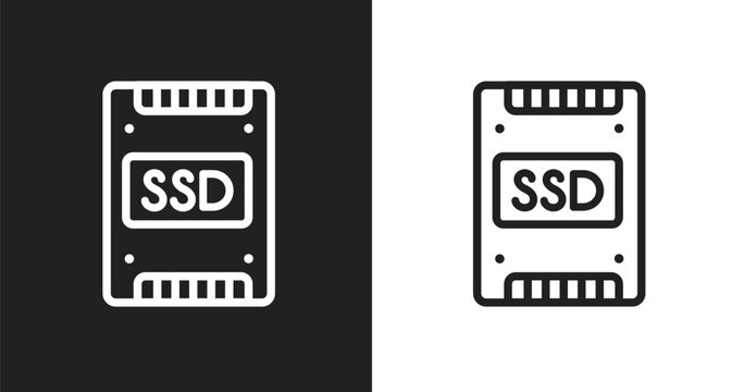 Ssd icon. Linear black, white icon from hardware collection. Outline ssd vector. Thin line symbol isolated on white and black background