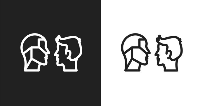 Turing test icon. Linear black, white icon from artificial intelligence collection. Outline turing test vector. Thin line symbol isolated on white and black background