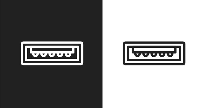 Usb port icon. Linear black, white icon from it & components collection. Outline usb port vector. Thin line symbol isolated on white and black background
