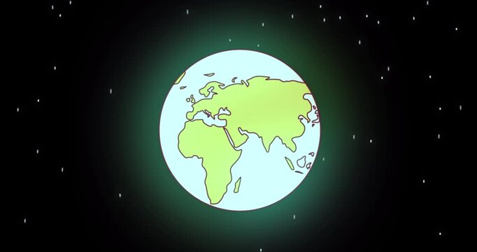 EARTH - Glowing 3D Animation of rotating globe with alpha channel, isolated on Black Background. Rotating Earth, Spinning Globe, Cartoon Earth, World Planet. 4K