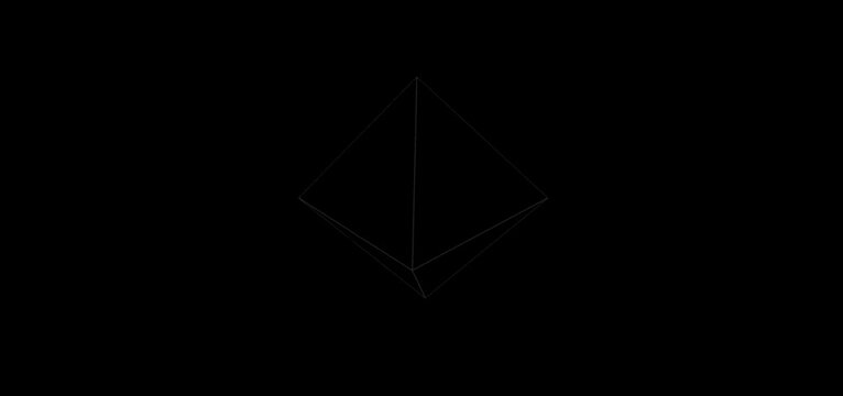 A minimalist, abstract line drawing of a geometric shape resembling a diamond or a crystal.