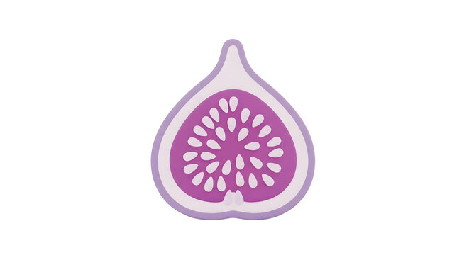 Minimalist purple fig fruit icon, flat vector illustration of a sliced fig with seeds, clean organic food graphic on white background