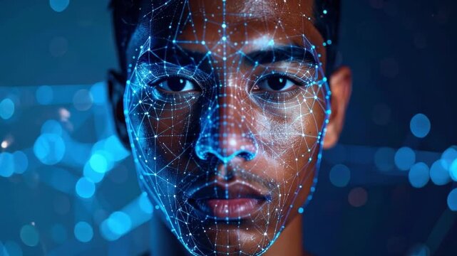 Facial recognition technology on a man's face.