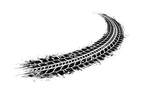 Tire track with mud splash on black background