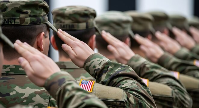 Us military personnel saluting in unison
