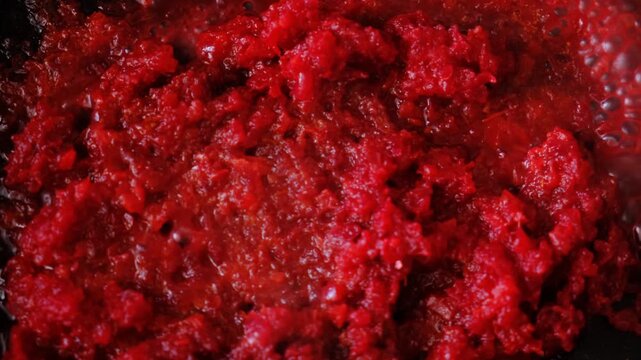 Beetroot puree stew.  Vegan vegetable puree snack. Appetizer made from mashed beet . Preparation
