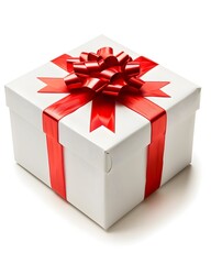Obraz premium Christmas gift box with red ribbon isolated on white background 