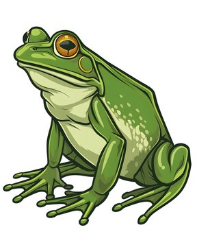 Frog cutout sitting calmly, simple style isolated on white background 