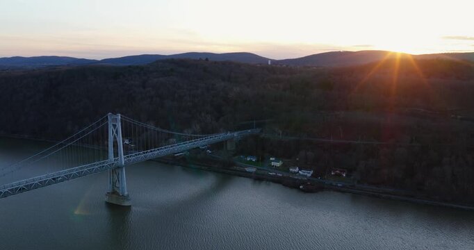 Poughkeepsie, NY, Early spring afternoon arial video of the Franklin D. Roosevelt Mid-Hudson Bridge
