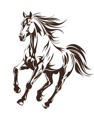 Obraz premium Stylized trot pose illustration of horse in minimal style isolated on white background 