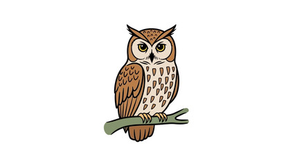 Obraz premium A cute little brown and white owl with wise eyes sits on a branch as a wild feathered predator and nature's nocturnal hunter in this wildlife portrait.