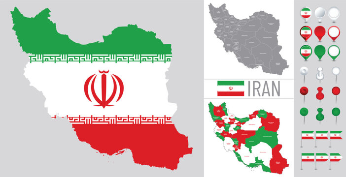 Iran map with provinces and administrative regions, vector illustration middle east