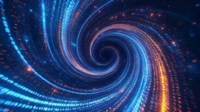 Firefly fast warp drive entering deep blue neon spiral streaming flowing binary code data animation