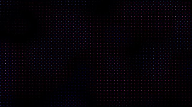Animated abstract technology random dots and grid 4K on black background. Loop background. Led halftone and moire effect