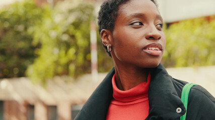 Stylish Woman On Street In Red Turtleneck